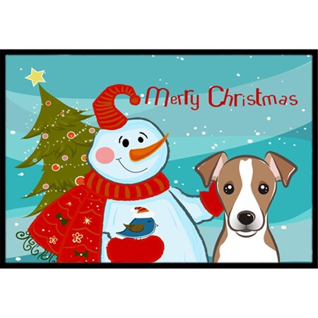 Jensendistributionservices Snowman With Jack Russell Terrier Indoor & Outdoor Mat, 24 x 36 in. MI2556852